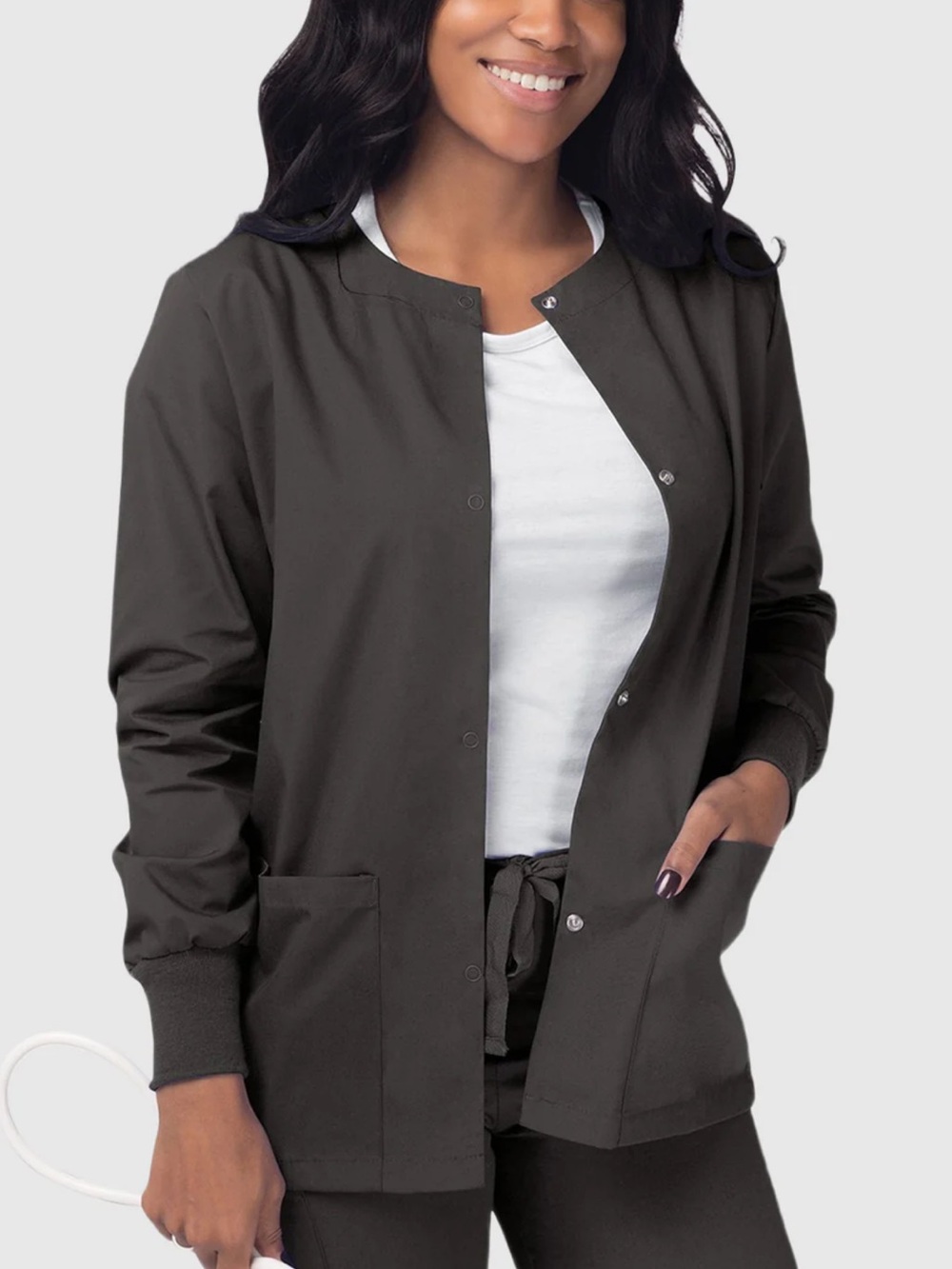 TAFFORD  🩺  CHARCOAL GRAY SNAP CLOSURE 2-POCKET NURSE SCRUB JACKET Women’s XL